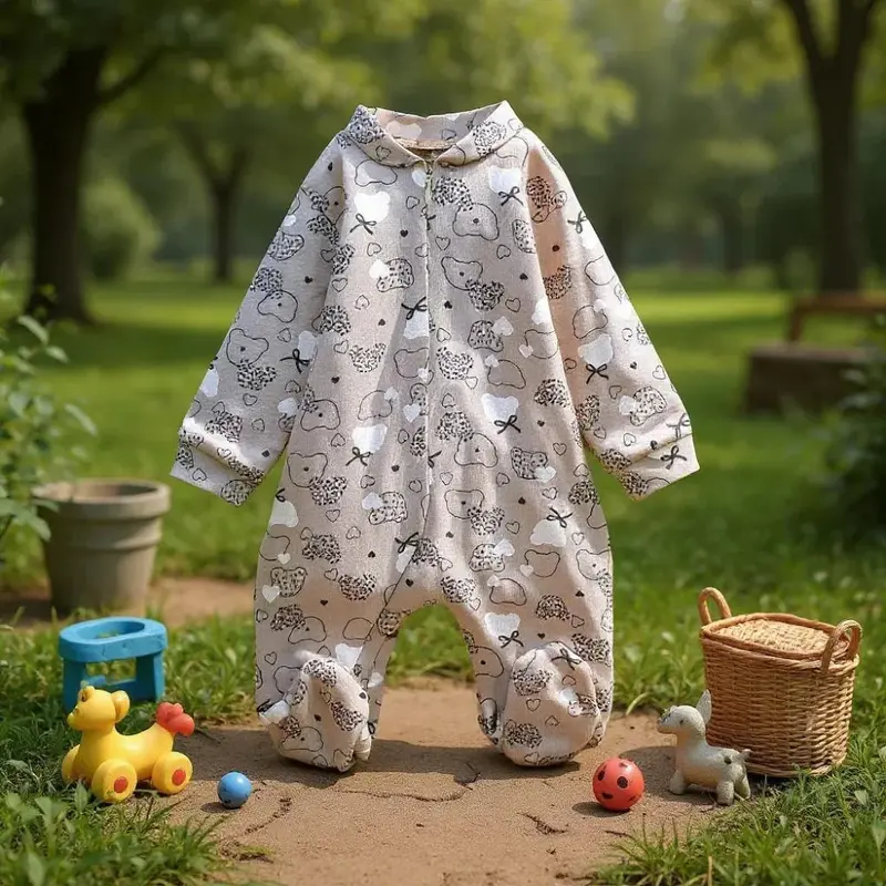 Baby Girls Onesie  Beige & Bow with Sleeves