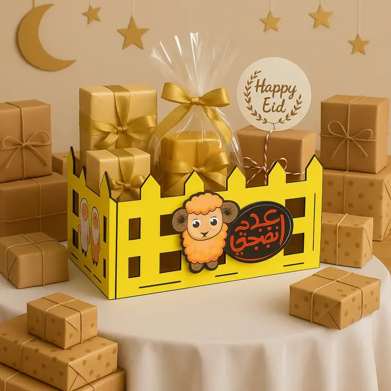 Eid Wooden Gift Box  Yellow "Eid Farha" Design