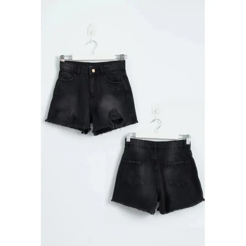 Ripped Denim Shorts - Black