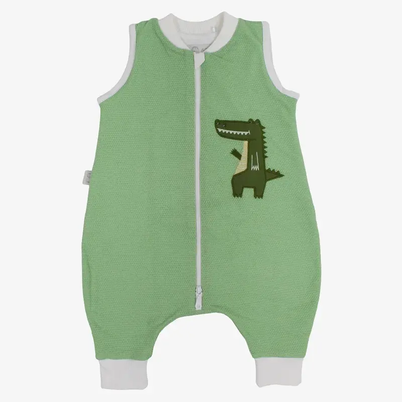 Baby Boys Cotton Sleeveless Footless Onesie - Mint with Crocodile Print