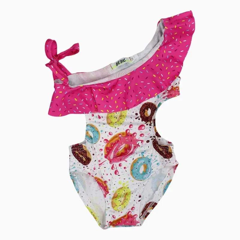 Baby Girls Swimsuit - White with Colorful Donuts Print