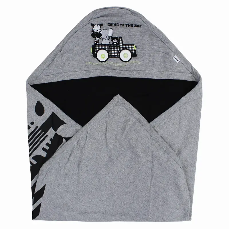 Cotton Baby Blanket  Grey/Black with Riding Animals Design