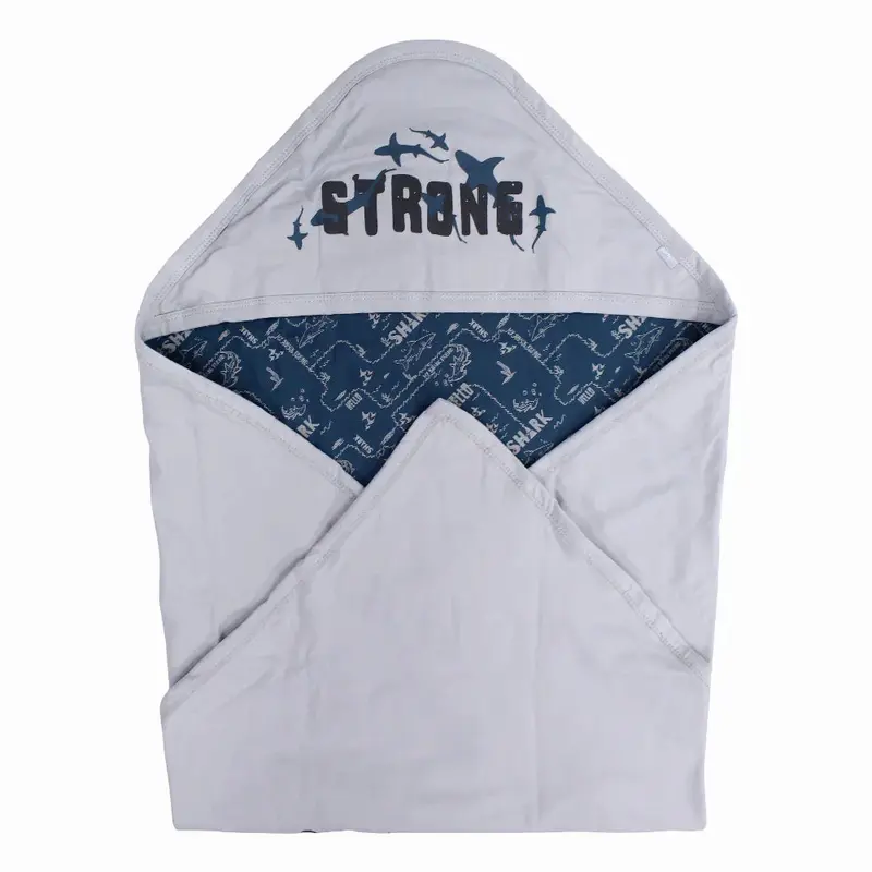 Cotton Baby Blanket  Grey with Blue Sharks Print