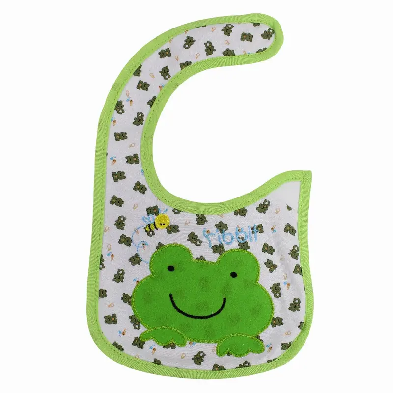 Unisex Baby Bib  White with a Green Frog