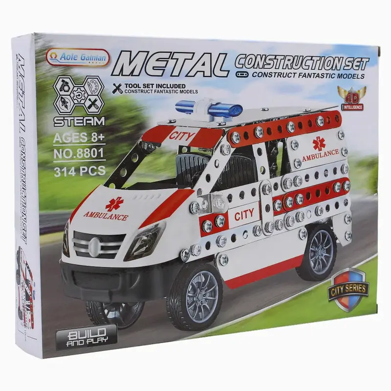 White Ambulance Model Metal Construction Set - 314 Pcs