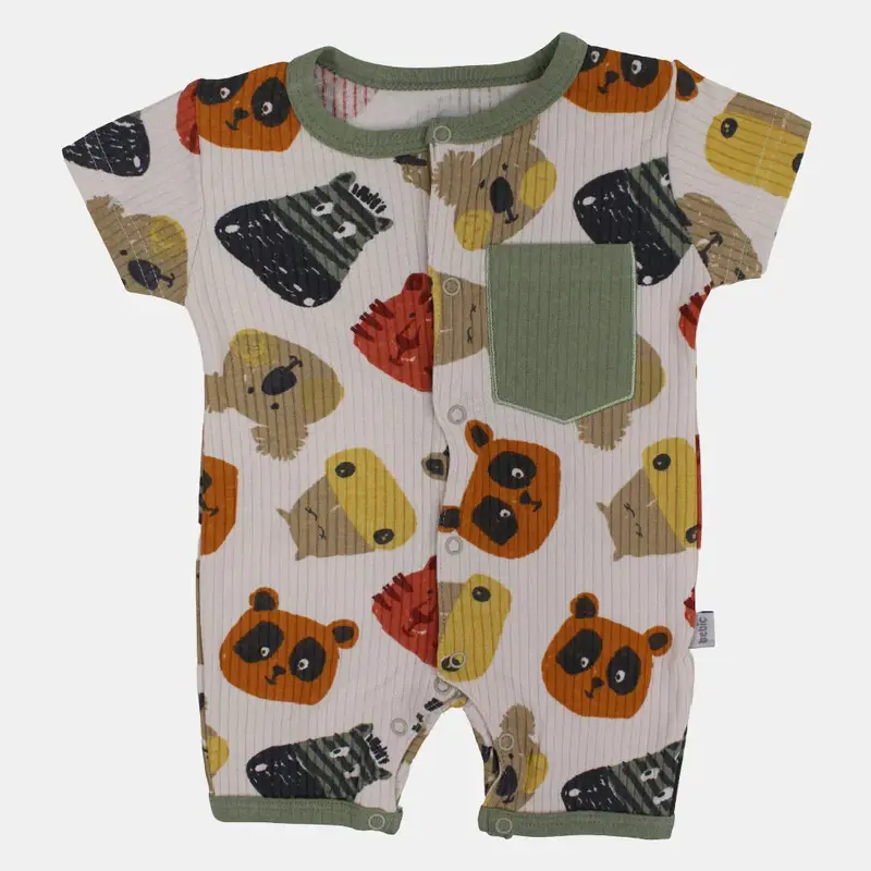 Baby Boys Cotton Romper  Beige with Animal Faces Design