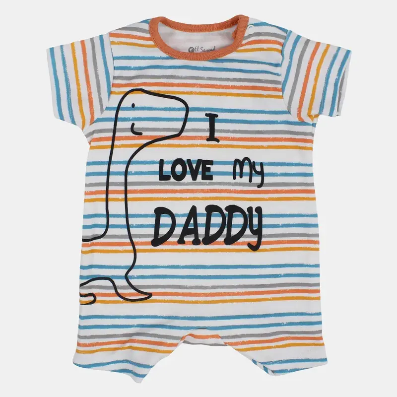 Baby Boys Cotton Romper  Off-White Striped I Love My Daddy