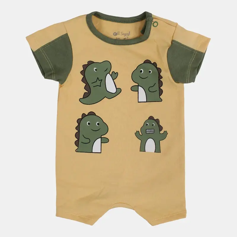 Baby Boys Cotton Romper  Yellow with Dinosaurs Print
