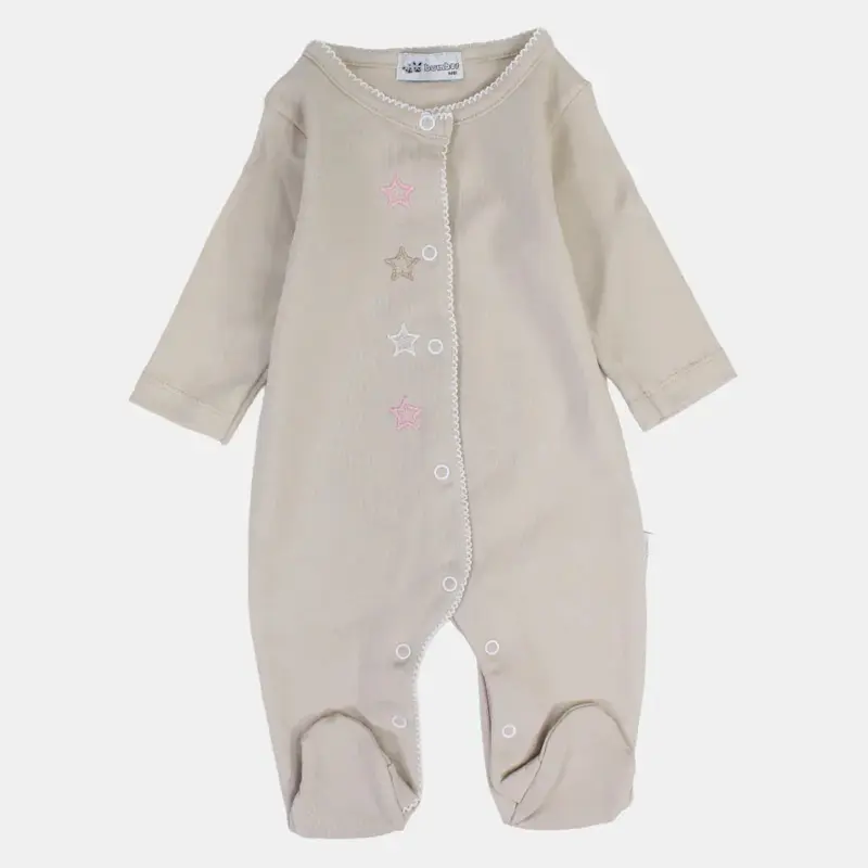 Baby Girls' Cotton Long-Sleeved Baby Footie - Stars Design