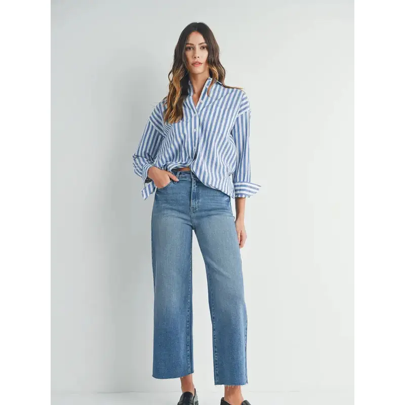 Scissor Cut Wide Leg Jeans - Medium Denim