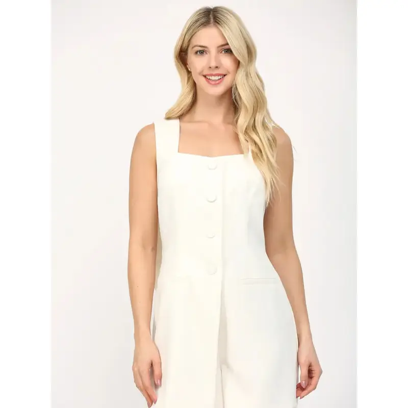 Square Neck Romper with Bow - White