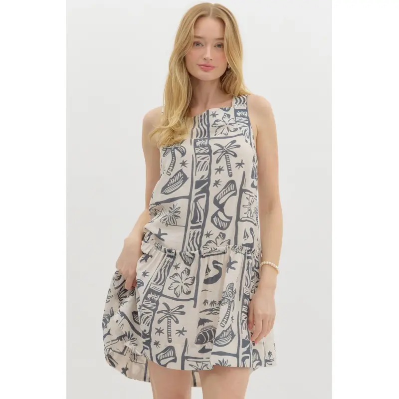 Square Neck Sleeveless Mini Dress - Charcoal