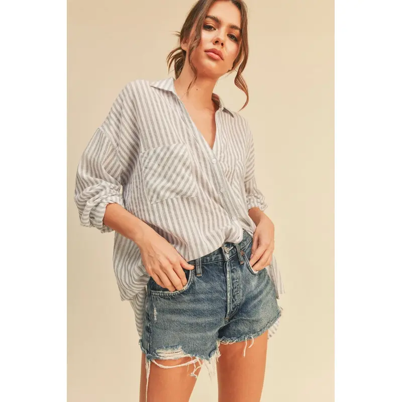 Striped Button Down Shirt - Grey