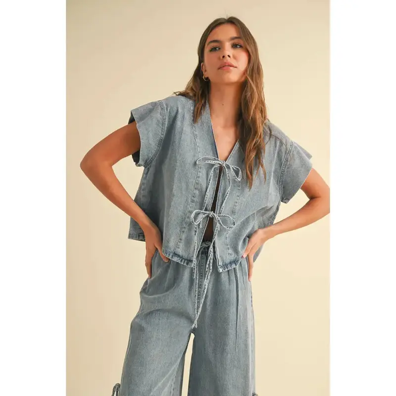 Tie Front Blouse - Denim