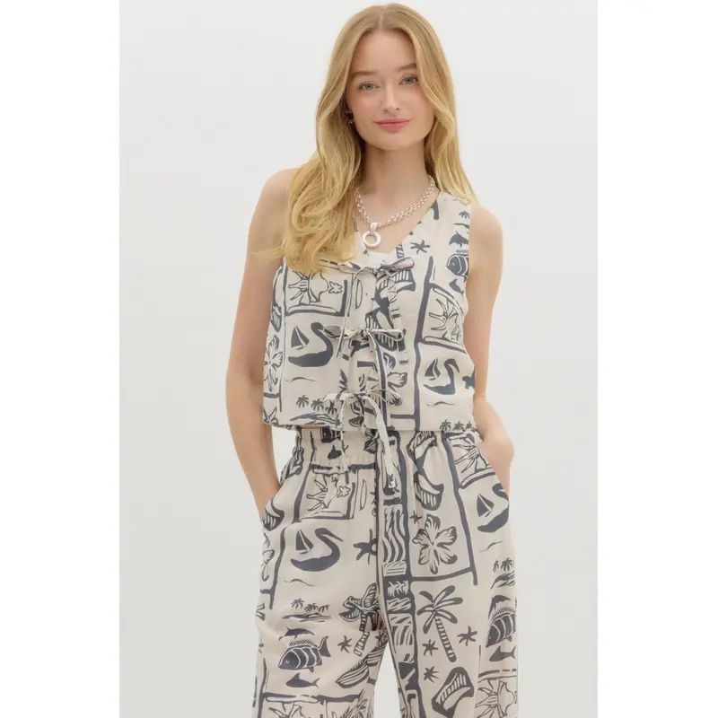 Tie Front Vest - Charcoal