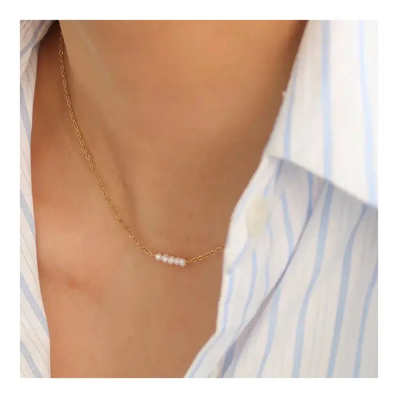 18K Non-Tarnish Petite Pearl Choker - Lauren - Single Pearl