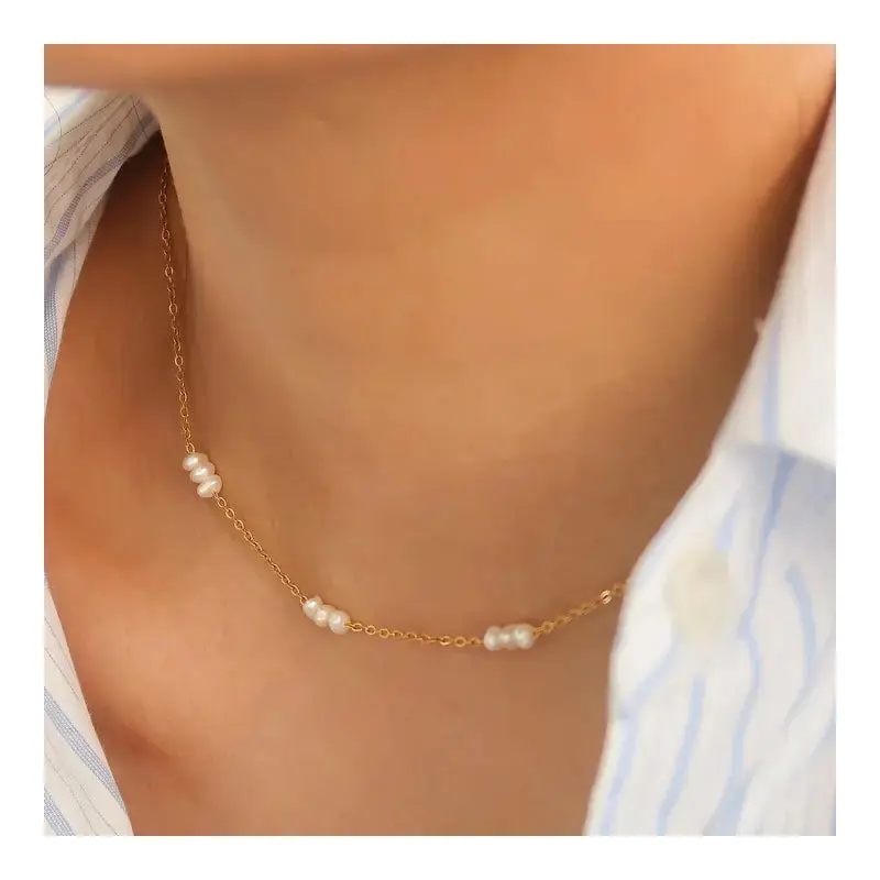 18K Non-Tarnish Petite Pearl Choker - Leilani-Multi Pearl