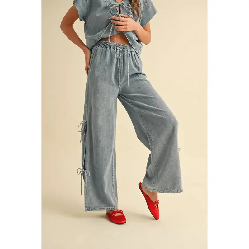 Side Tie Pants - Denim