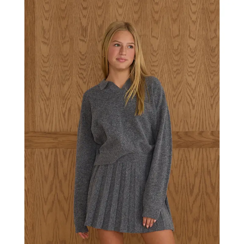 Rylee + Cru - Tween Collared Sweater - Heather Grey