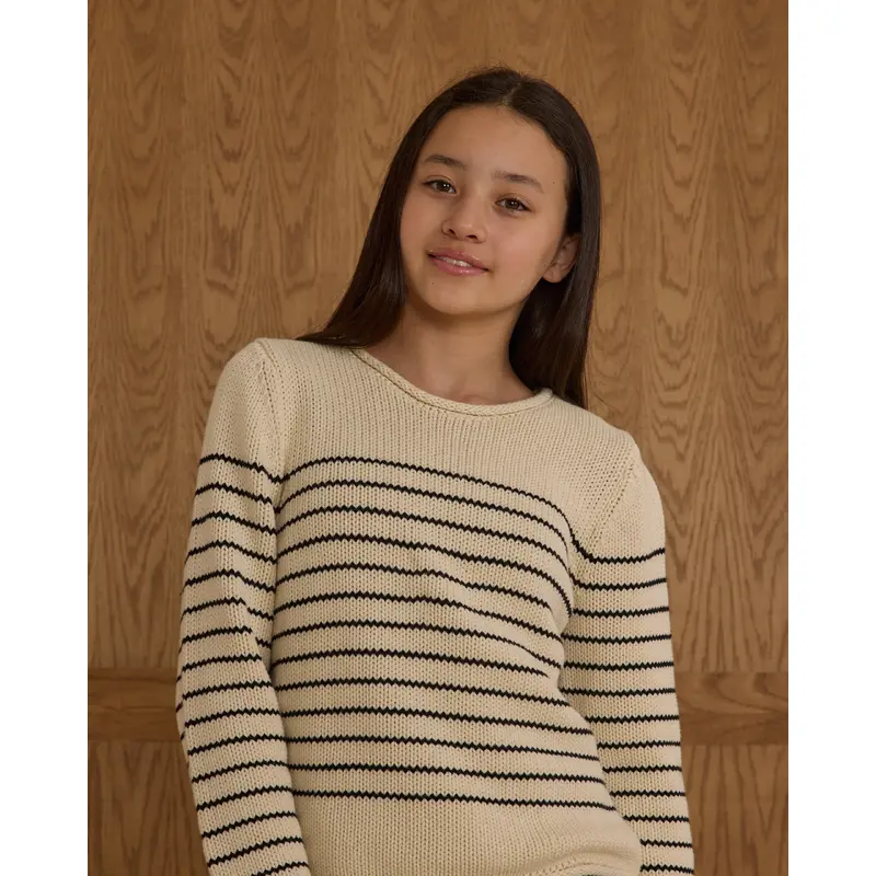 Rylee + Cru - Tween Round Neck Sweater - Black Stripe