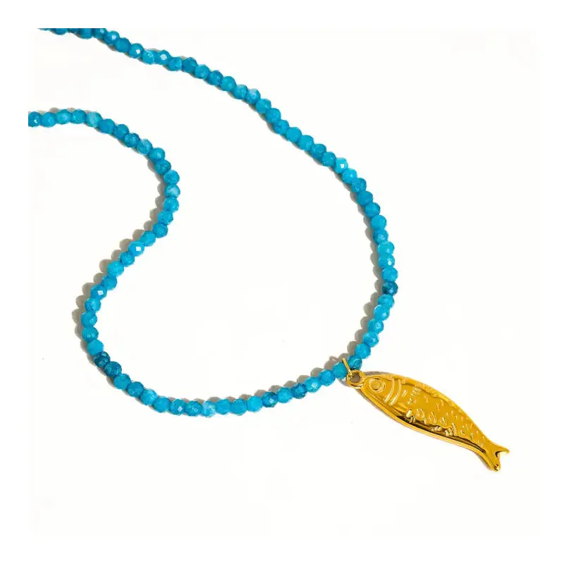 Sasha 18K Gold Non-Tarnish Fish Beaded Necklace - Blue