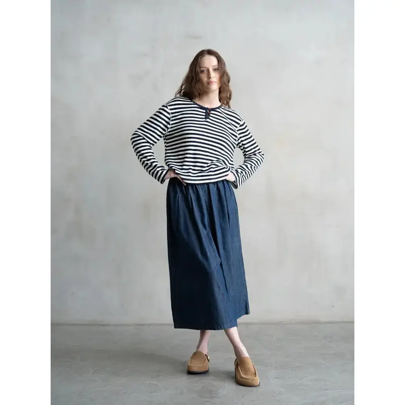 Striped Round Neck Top - Navy Stripe