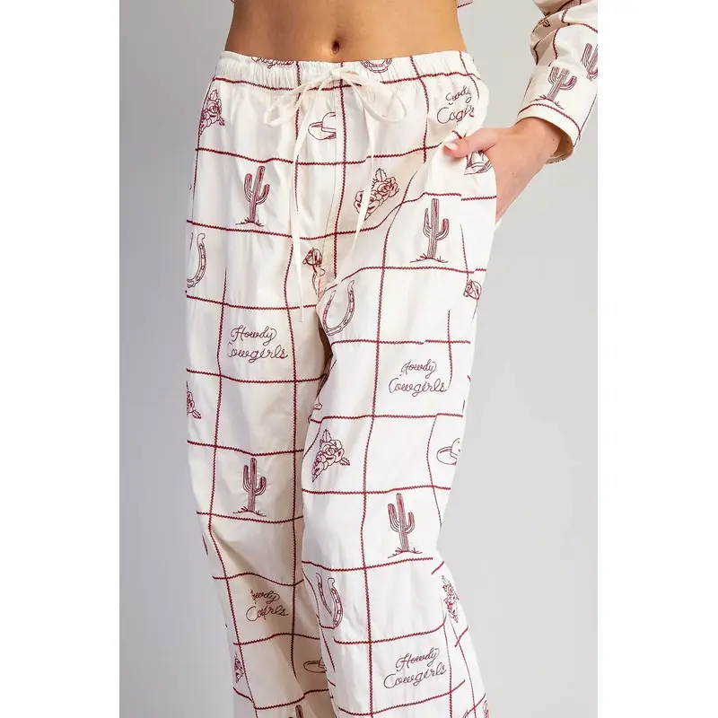 Western Flair Pant - Cherry Wood & Cream