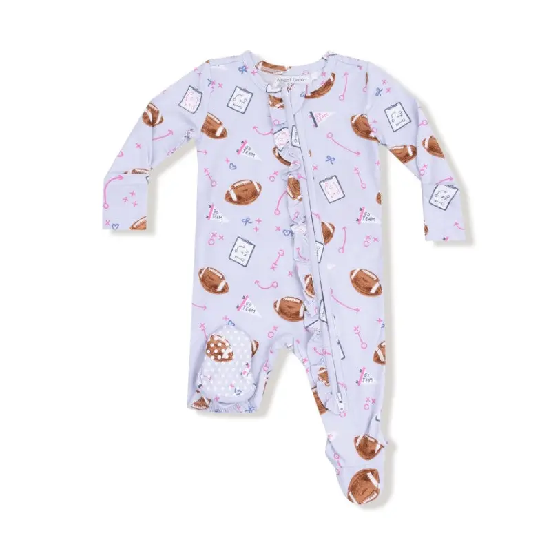 2 Way Ruffle Zipper Footie - Touchdown Time -  Lavender
