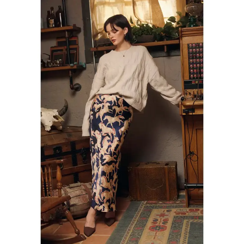 Riverbend Pull On Maxi Skirt - Western Navy