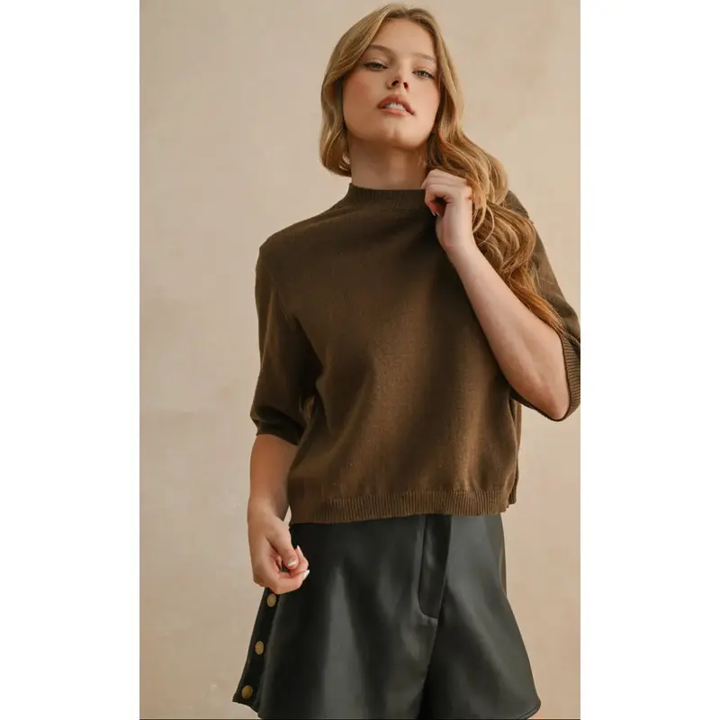 Short Sleeve Sweater Top - Olive