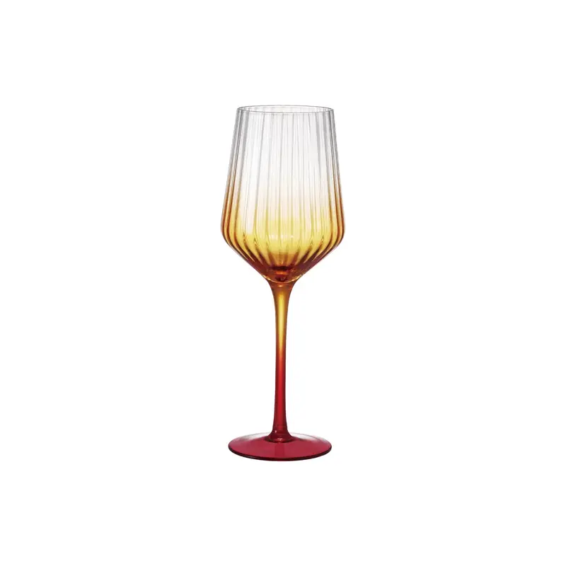 Stemmed Fluted Wine Glass - Orange Ombre - 14oz