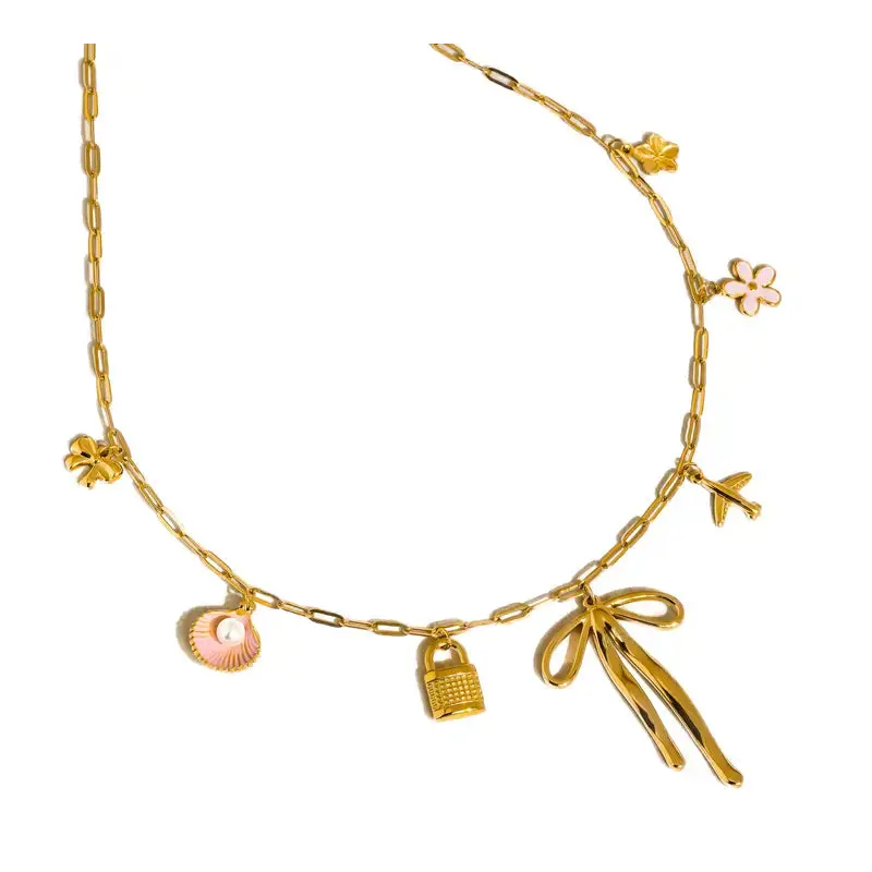 Tyla 18K Non-Tarnish Bow Charm Necklace - Gold