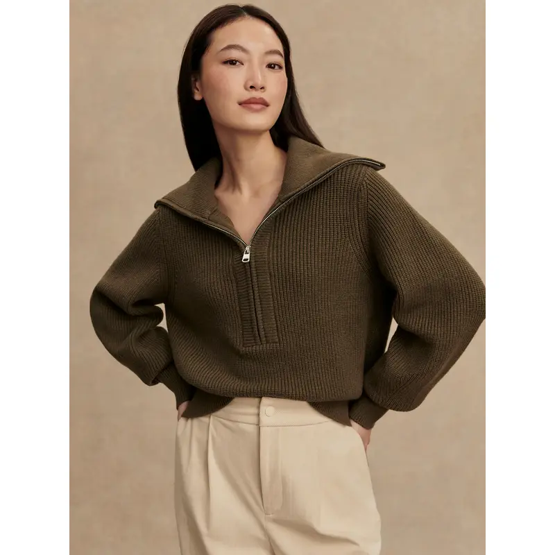 Varley - Maura Half Zip Rib Knit - Olive Night