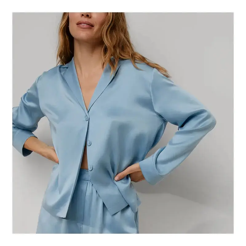 Washable Silk Button Up Long Sleeve - Arctic Sky