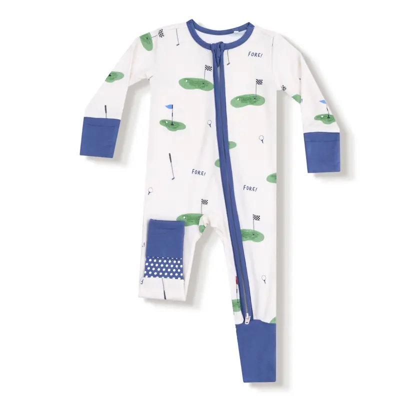 2 Way Zipper Romper - All Fore Golf - Ivory & Navy