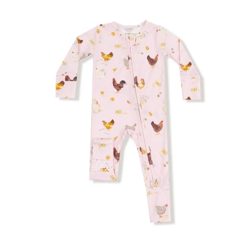 2 Way Zipper Romper - Collectors Chickens - Pink