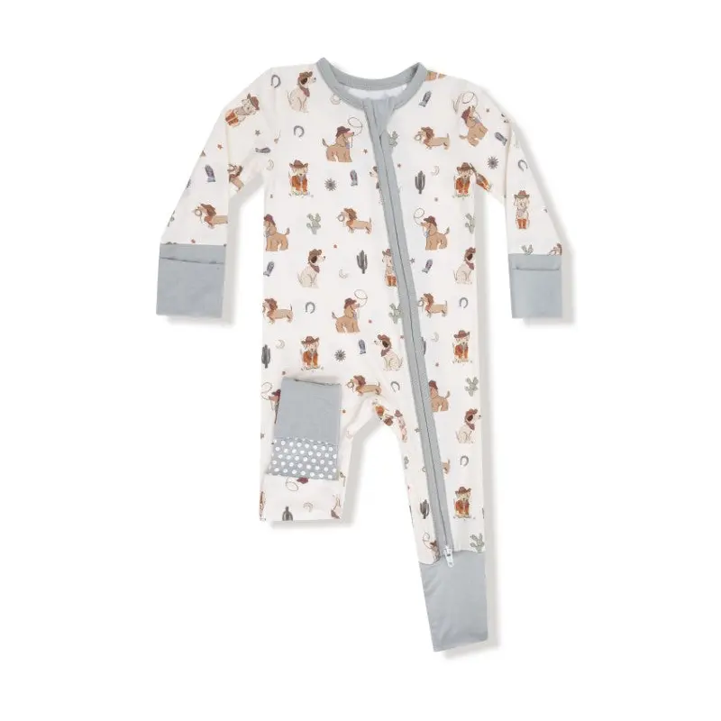 2 Way Zipper Romper - Cowboy Dogs