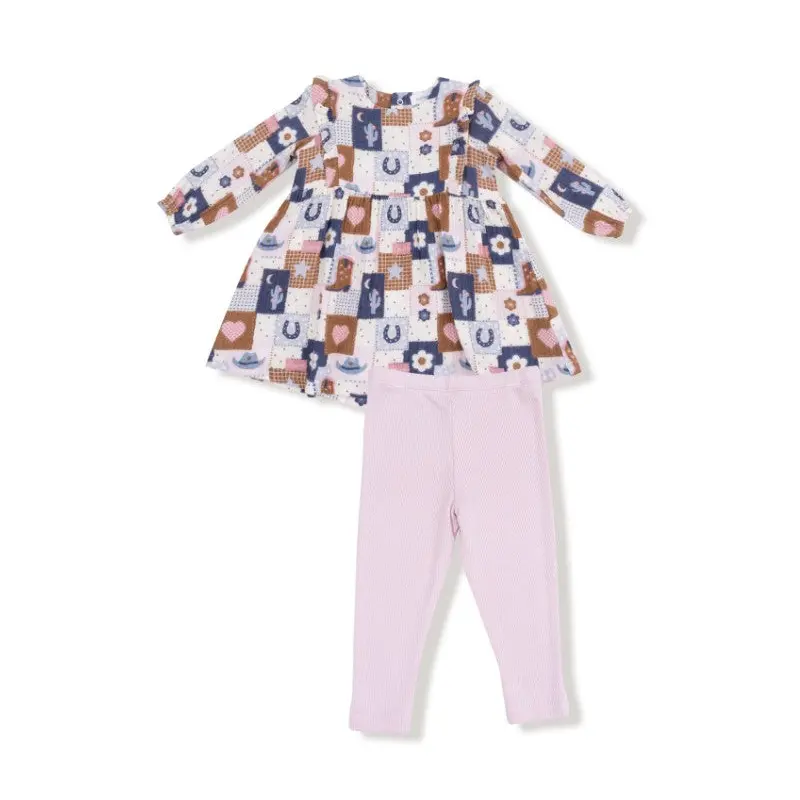 Ruffle Long Sleeve Dress with Legging - Patchwork Cowgirl