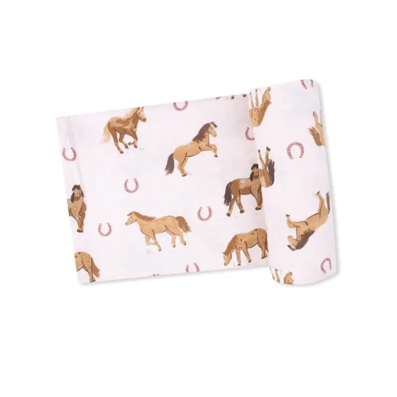 Swaddle Blanket - Horses - Pink