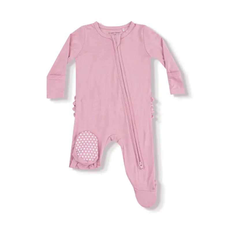 Two Way Ruffle Zipper Footie - Cameo