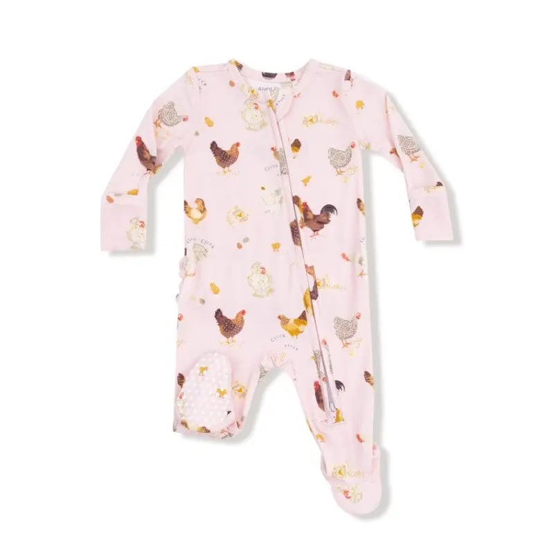 Two Way Ruffle Zipper Footie - Collector Chickens - Pink