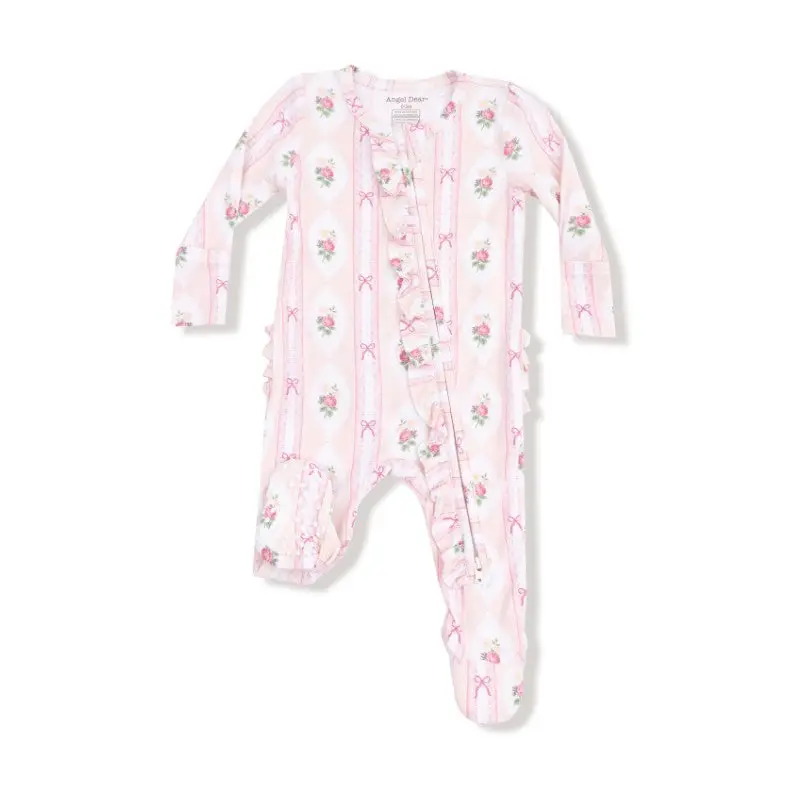 Two Way Ruffle Zipper Footie - Ogee Lace Floral