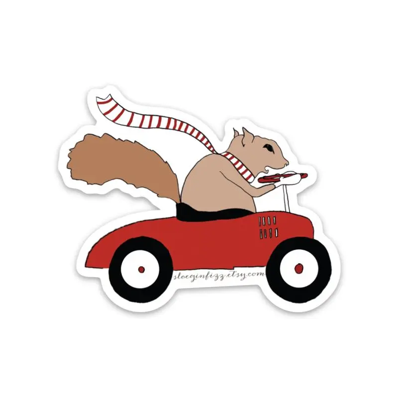 Sloe Gin Fizz - Squirrel Driving a Car Vinyl Sticker