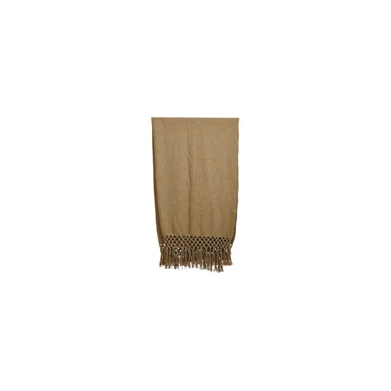 Woven Cotton Throw with Crochet & Fringe - Olive Color
