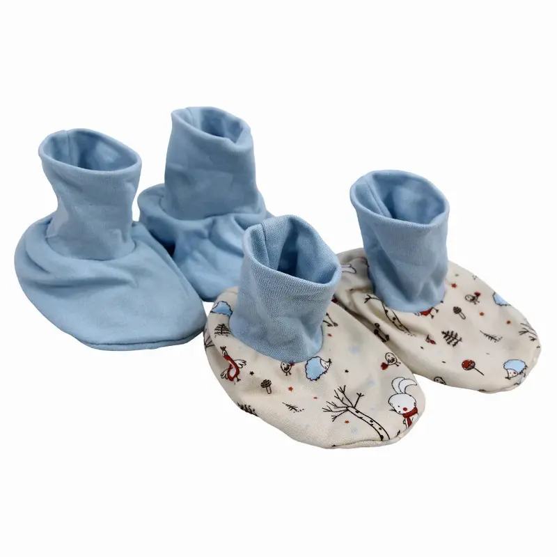 Baby Boys Cotton Footies  Baby Blue & Beige with Animals Design