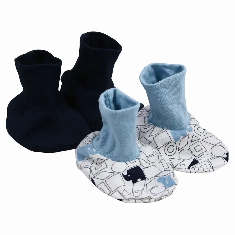 Baby Boys Cotton Footies - Blue & Off-White with a Cute Print (2Pcs)