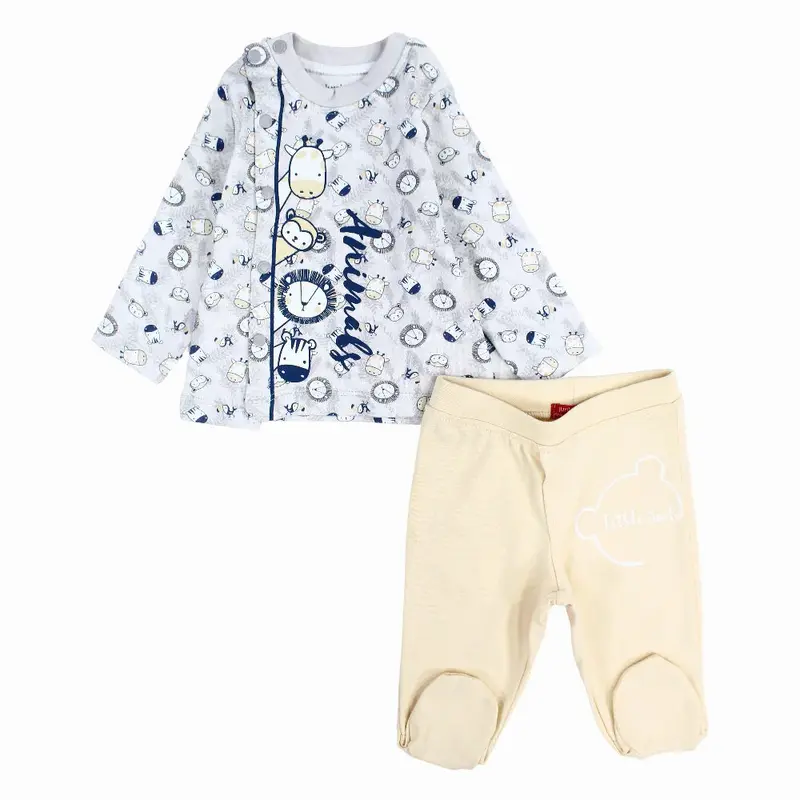 Baby Boys Cotton Pajama Set - Grey with Animals Print