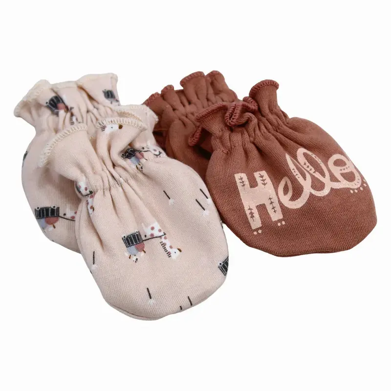 Baby Girls Cotton Hand Mittens - Dusty Pink with Hello Print (2Pcs)