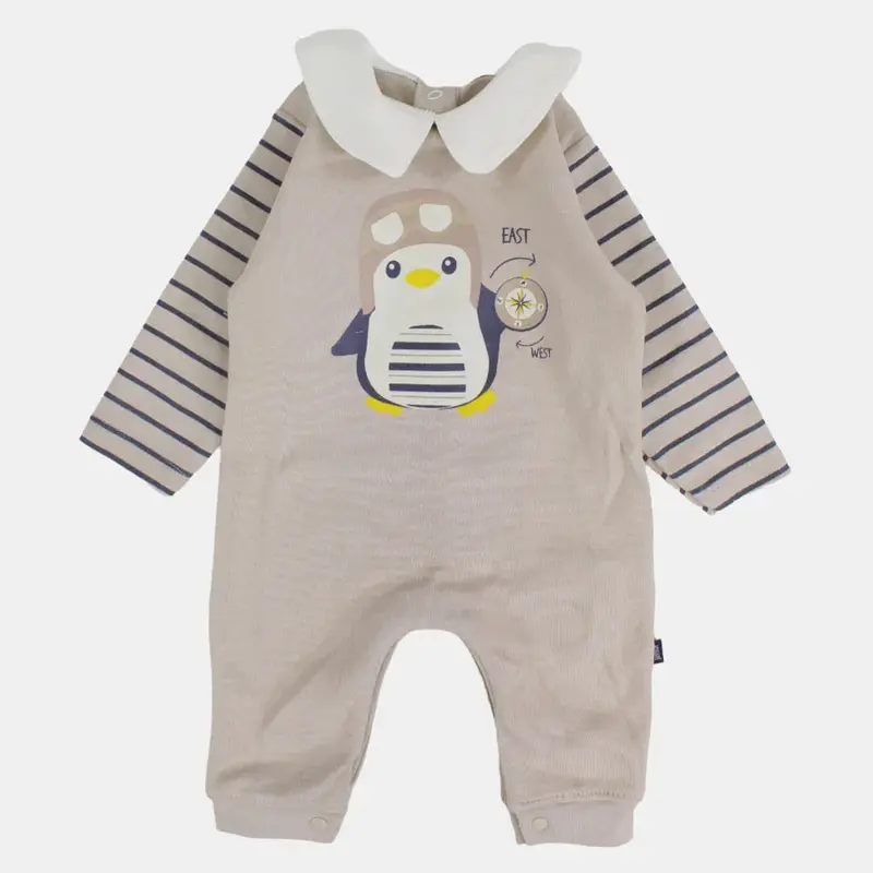 Beige Penguin Long-Sleeved Footless Onesie