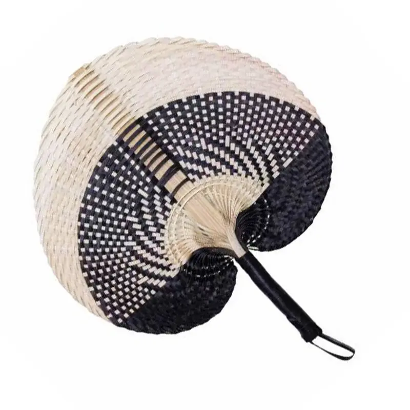 SANNA Picks - Woven Straw Hand Fan - Natural Black